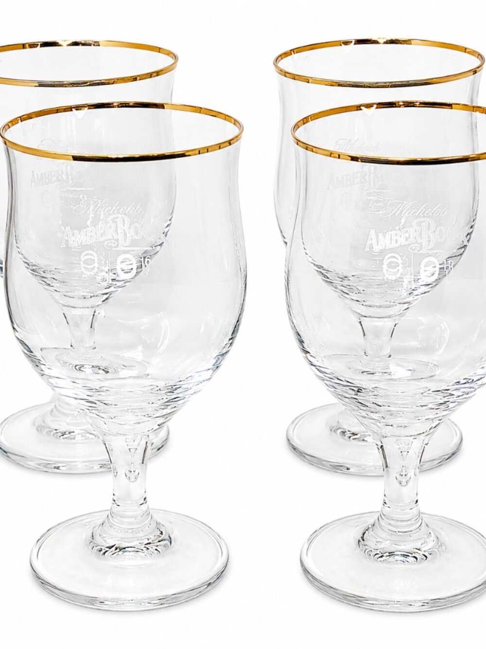 Set of Four Michelob Amber Bock Gold Rim Goblet Glasses